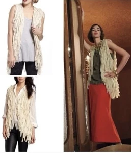 Anthropologie McGinn Fringe Knit Rave Vest Cream Statement SZ M NWT Boho Glam - Picture 1 of 12