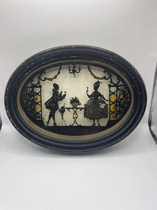 Antique 5 X 7” Oval Silhouette, Colonial Couple Sharing A Toast - Picture 1 of 5