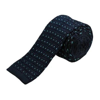Men's Navy And Turquoise Blue Small Heart Knit 2.5 Inch Wide And 58 Inch Long - Image 1 of 3