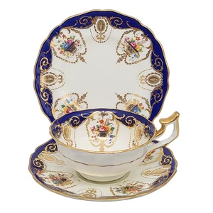Antique Cauldon Trio 1920s Teacup Saucer Plate Cobalt Blue Gold Trim 3 Piece - Picture 1 of 23