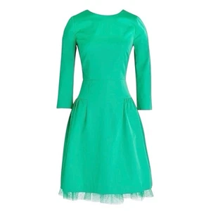 J crew Crew sheath dress with tulle hem Sz 00 Kelly green lady like Modest Retro - Picture 1 of 10