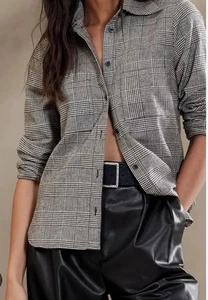 BANANA REPUBLIC , Plaid, BOXY COTTON Flannel, Black /gray Sz. XL - Picture 1 of 9