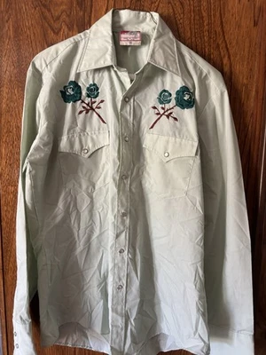 Vintage Wagon Boss Western Shirt Size M Pearl Snap Mint Green Embroidered - Image 1 of 4