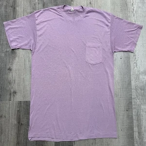 VTG Sun Faded Purple 80s Paper Thin Blank Pocket Tee See Through Worn Fader - Picture 1 of 4