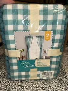 The Pioneer Woman Gingham Light Filtering Curtain Pair 2 Panels & Tieback Teal - Picture 1 of 13