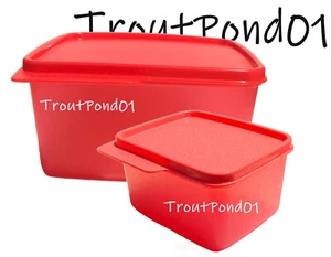 Tupperware Keep Tabs Nesting Stacking Square Storage Containers Red Set 2 New - Picture 1 of 6