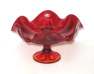 "Cuenco de compota de pedestal de vidrio hecho a mano Viking Epic, rojo con naranja, 10""" - Imagen 1 de 6
