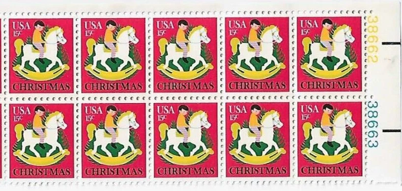 US Christmas Hobby Horse 15c Stamp Plate Block of 10 Scott #1769 - Image 1 of 1