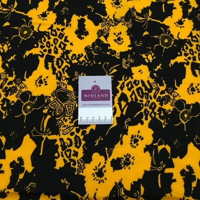 £2.99 Black yellow floral viscose dress Fabric M1400-19 Mtex - Image 1 of 4