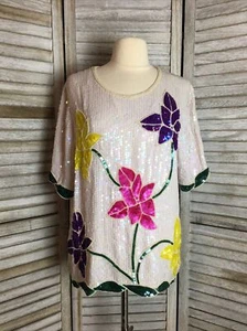 Vintage Beaded Sequin Top sz S new Floral One of a Kind Holiday Spring 80’s - Picture 1 of 8