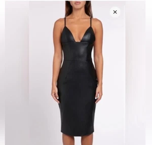 Heiress Beverly Hills Black Vegan Leather Plunge Dress Size XL - Picture 1 of 6