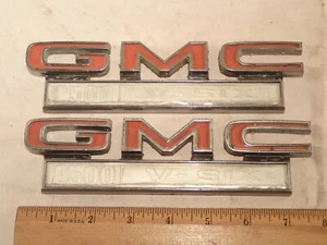 TWO 1969-72 GMC 2500 V-SIX Fender Emblems Ornament Plaque Metal Truck OEM 646067 - Picture 1 of 5