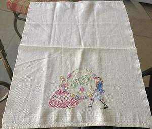 Vintage Embroidered Gorgeous Unique Hand Guest Towel "HERS" Victorian Man Woman - Picture 1 of 9