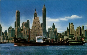 New York,NY Skyline of Manhattan Ship New York City Postcard - Picture 1 of 2