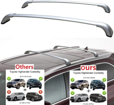Barras transversales para techo Toyota Highlander 2014-2019 rieles transversales aluminio plateado Foto 1 de 4