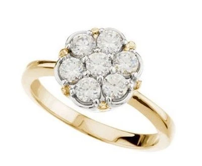 7 Stone Diamond Wedding 14k Yellow/white Gold Cluster Ring 1.07 ct, 0.15 ct each - Image 1 of 2