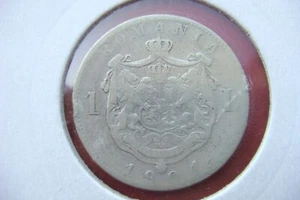 RARE ROMANIA 1 LEU 1901 KING CAROL I SILVER COIN - Picture 1 of 12