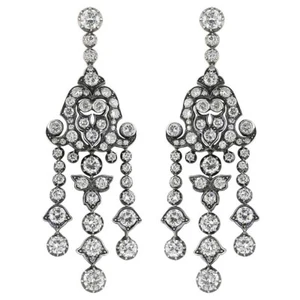 Georgian Style Statement Dangle Earrings 925 Silver Handmade Estate Jewellery - Picture 1 of 6