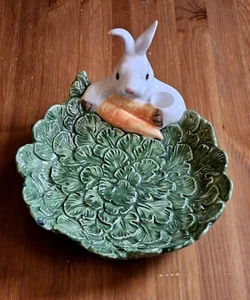 Omnibus Ceramic Rabbit Platter with Carrots Japan Vintage 1987 Easter Decor 10" - Picture 1 of 13