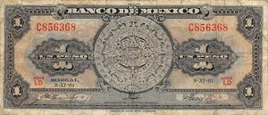 México  1  Peso  8.11.1961  Series  LD  Prefix  C  Circulated Banknote AA6 - Picture 1 of 2