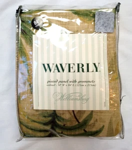 1 Waverly Beverly Glen Tropical Curtain Panel Palm Leaf Green Tan Stripe Grommet - Picture 1 of 10
