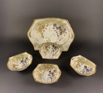 Hermoso Antiguo Juego de Cuencos Dorados con Cuentas Moriage tipo Nipón Pintado a Mano Japón Foto 1 de 4