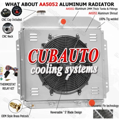 3 Core Aluminum Radiator Shroud Fan Fit 1957-1960 Ford F-100 Chevy Configuration Foto 1 de 4