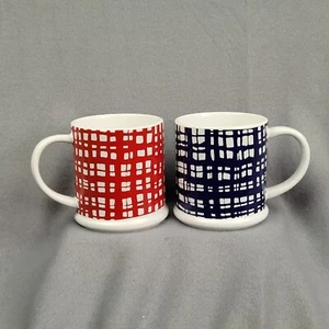 Tommy Hilfiger Coffee Mug Set Red & White Blue & White Flannel Checkered Patter - Picture 1 of 15