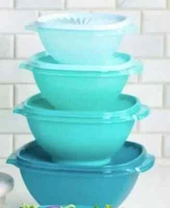 Tupperware Heritage CLASSIC SERVALIER BOWLS SET OF 4 Green serve store FREE SHIP - Picture 1 of 6