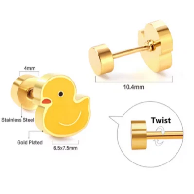 Baby Duck Gold Colored Stainless Steel Tiny Stud Earrings New Foto 1 de 2