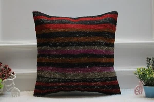 Striped Design Throw Kilim Pillow, Handmade Home Decor Kilim Pillow, 16x16 inc S - Picture 1 of 8