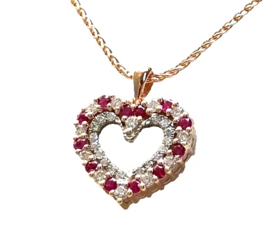 0.90ct Diamante Redondo Natural 14k Oro Amarillo con Rubí Bodas Colgante Corazón - Imagen 1 de 4