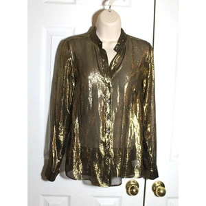 The Shirt Rochelle Behrens Metallic Gold Silk Shirt sz XS - Picture 1 of 3