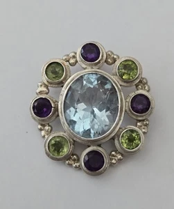 Vintage Silver Topaz Peridot Amethyst Pendant Gemstones - Picture 1 of 10