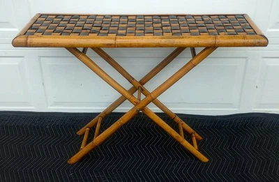 Mesa consola plegable vintage única de bambú tablero a cuadros tapa de bambú Foto 1 de 4