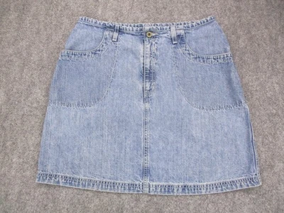 Vintage Levis Denim Skirt Womens 12 Light Wash Patch Pockets Zip Fly Dry Goods - Image 1 of 4