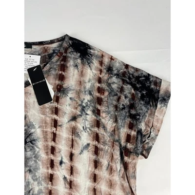 COIN1804 2X Tie Dye Cremallera Frontal Manga Corta Túnica Top Marrón Negro Foto 1 de 4