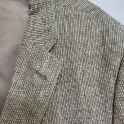 Paulo Solari Sz 50R Striped Blazer Sport Coat 2 Button Tan Beige 100% Linen - Image 1 of 4