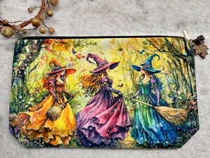 New Fall Halloween Mysterious Forest Witches Zippered Makeup Tech Pencil Bag 11” - Picture 1 of 8