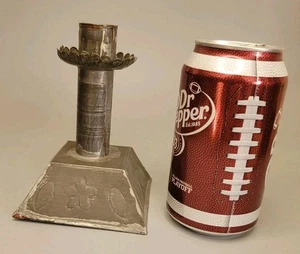  antique embossed candle holder tin primitive sit weighted bottom 1800s 4.75" T - Picture 1 of 8