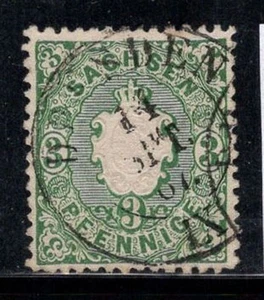 Saxony 1863 Mi. 14 Used 100% 3 Pf, Coat of Arms - Picture 1 of 1
