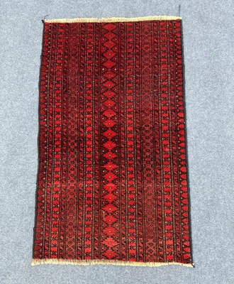 Alfombra Turcomana Afgana 2x4 Vivid - Diseño Lineal Tribal Rojo Negro - Alfombra Tradicional Foto 1 de 4