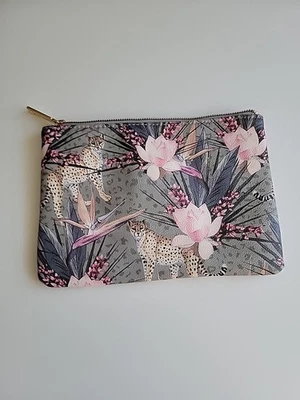 BETSEY JOHNSON косметический чехол косметики сумка леопард Cat тропический серый розовый - Изображение 1 из 4