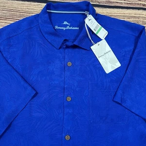 Camicia uomo Tommy Bahama Camp 100% seta blu isole tropicali taglia Large L nuova con etichetta - Foto 1 di 14