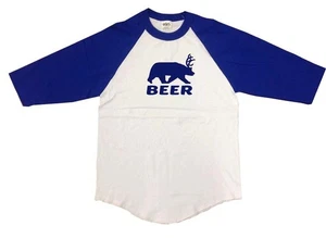 NW MEN'S PRINTED DEER DEAR BEAR FUNNY RAGLAN BASEBALL BLACK, ROYAL-WHITE T-SHIRT - Picture 1 of 4