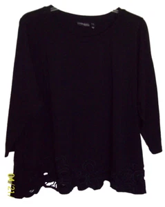 Attitudes by Renee QVC Floral Embroidered CUTOUT Hem Top BLACK Sz 3X Bust 56" - Picture 1 of 6