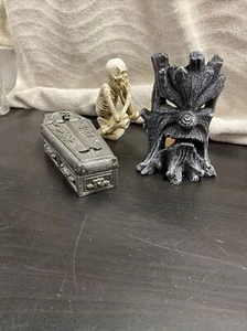 (3) Halloween Resin Figurines -Skeleton -Wicked Tree And A Casket￼ - Picture 1 of 11