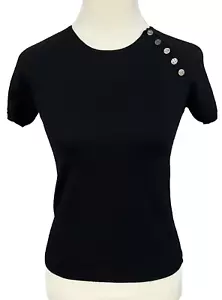 Louis Vuitton Paris Black Cashmere Short Sleeve Sweater (Button Logo) Size S - Picture 1 of 10