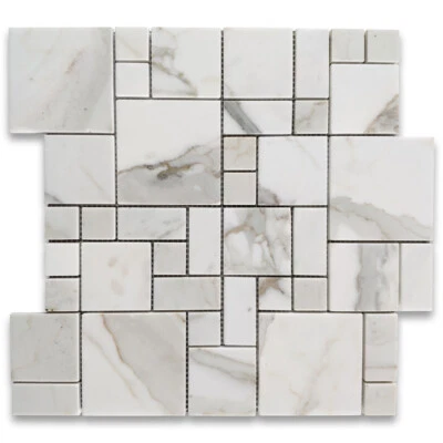 G96XP Calacatta Gold Marble Versailles French Paragon Mosaic Tile Polished - Image 1 of 4