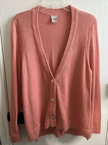 NWT Chicos Cardigan Sweater Sz 2 Sienna Rose Button Up V Neck Linen & Cotton - Picture 1 of 13